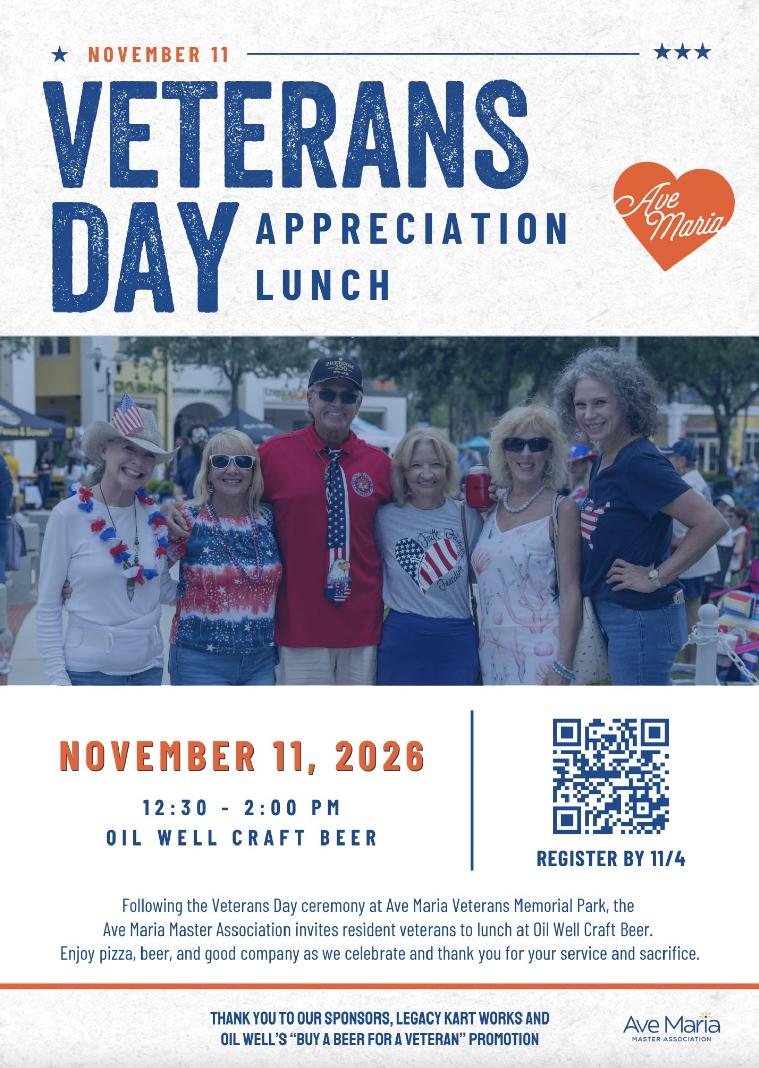 Veterans Day Appreciation Lunch in Ave Maria, FL | November 11, 2026 flyer