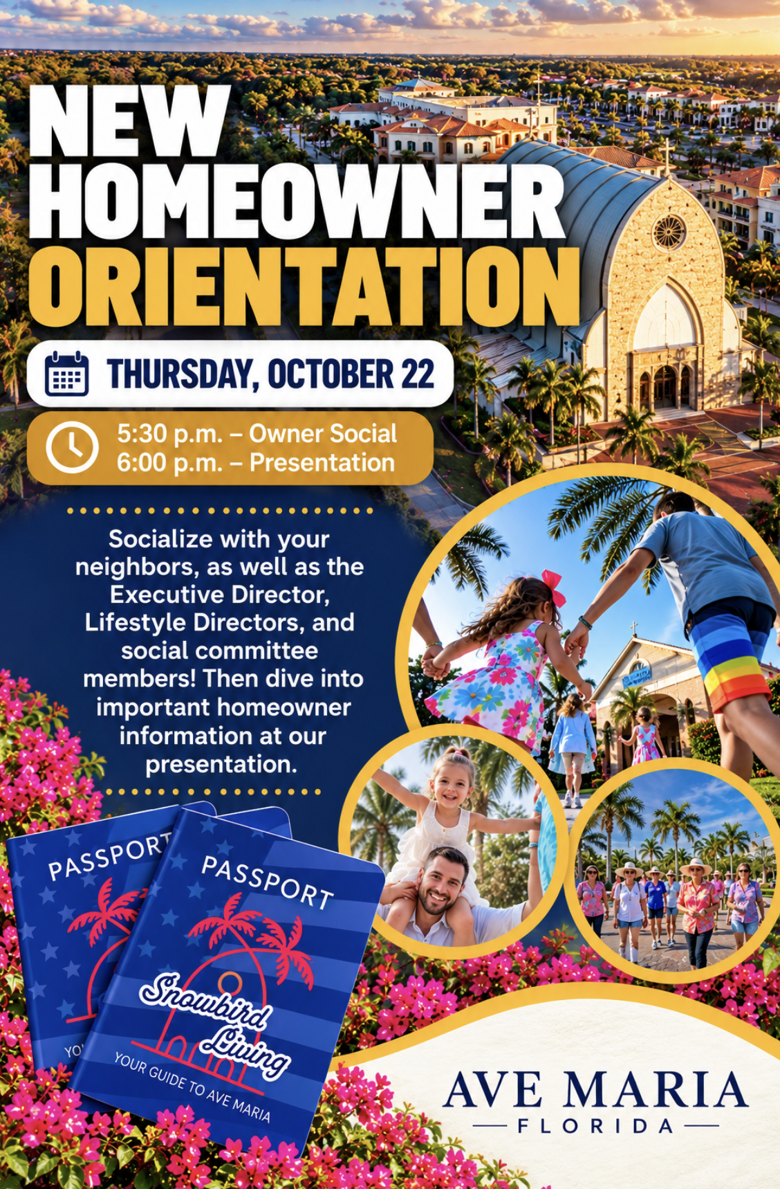 New Homeowner Orientation in Ave Maria, Florida | Thursday, March 25, 2027 flyer