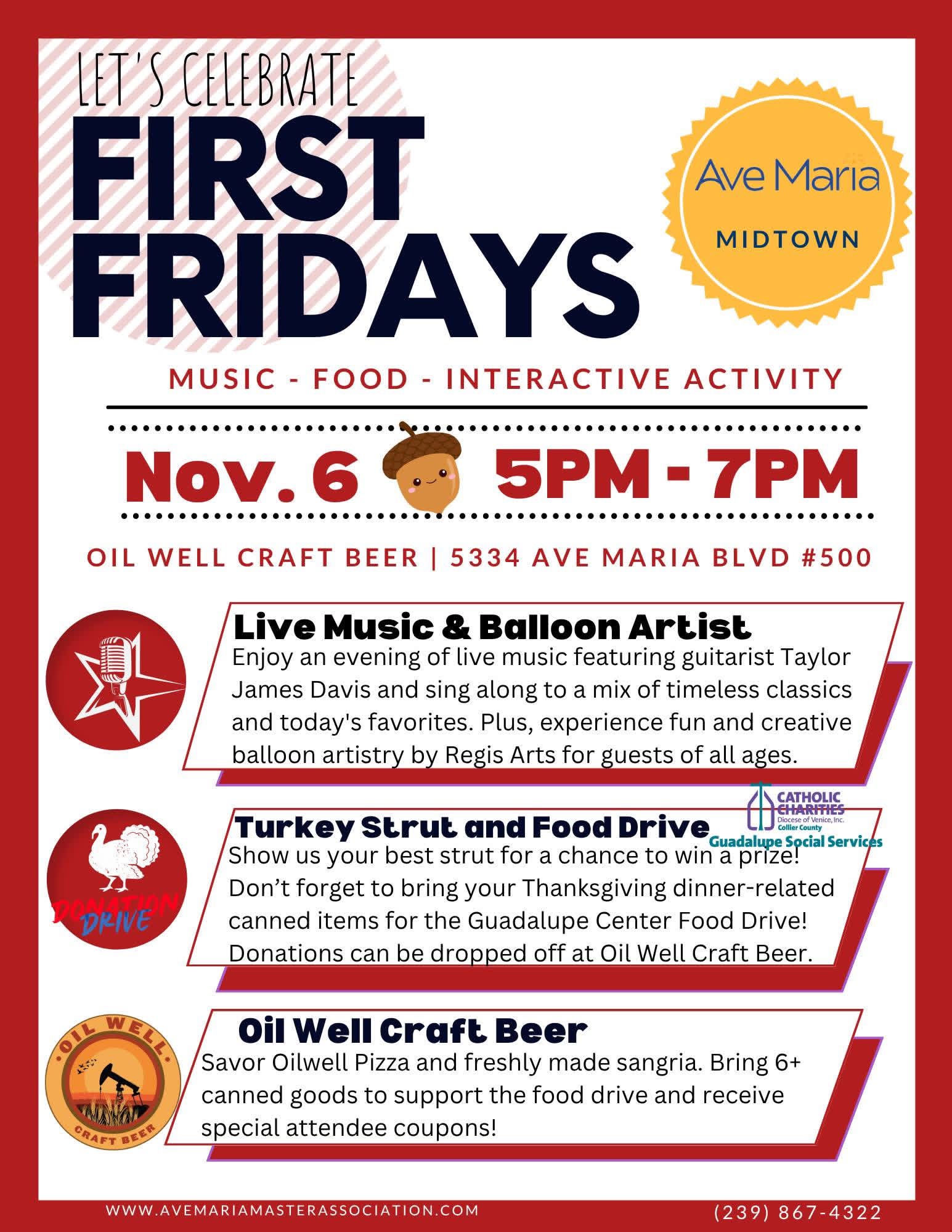 First Fridays in Ave Maria: Live Music, Balloon Art & Turkey Strut flyer