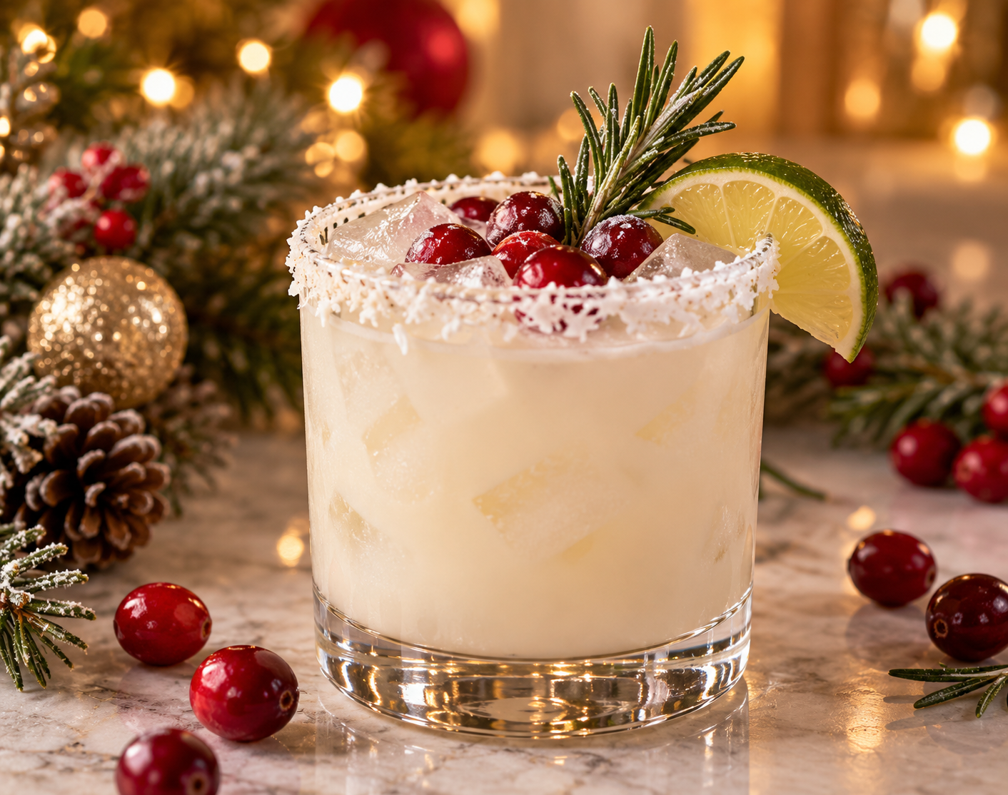 December's Featured Cocktail: White Christmas Cranberry Margarita